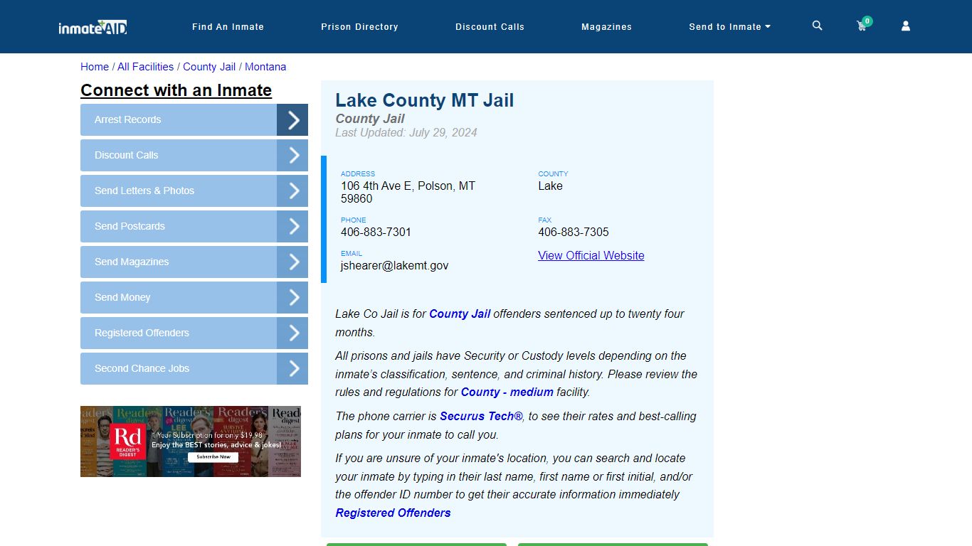 Lake County MT Jail - Inmate Locator